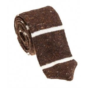 NEW PACIFIC SILK wool stripe knit tie in brown with white